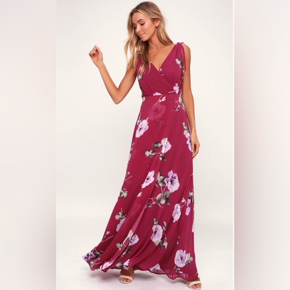 Lulu's pink Floral Maxi Dress